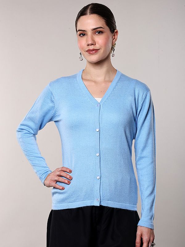 Angel-Falls Plain Cashmere V-Neck Cardigan (Sweater) for Women