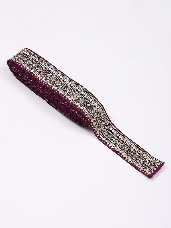 Plum-Purple Fabric Border with Zari-Sequins Embroidery