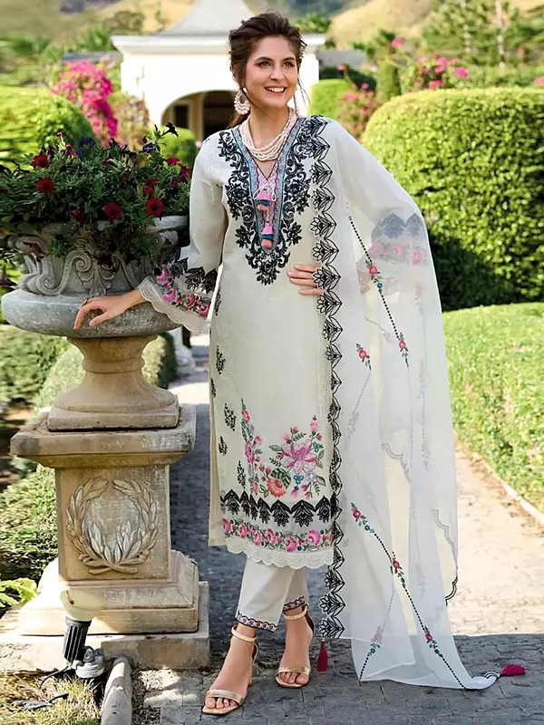 Graceful Chinon Salwar Suit Heavy Thread Embroidery With Organza Dupatta Party Wear Wedding Festive Wear Ethnic Outfit