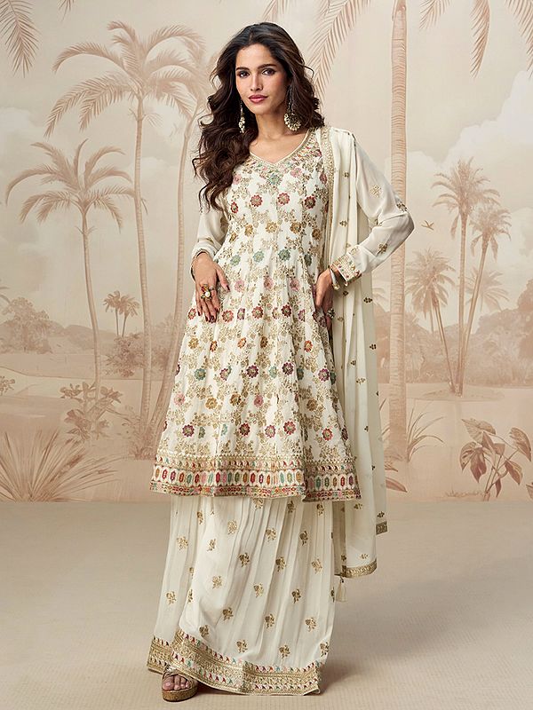 Georgette Peplum Style Salwar Kameez With Multi Thread Sequin Embroidery Work For Women Wedding Collection