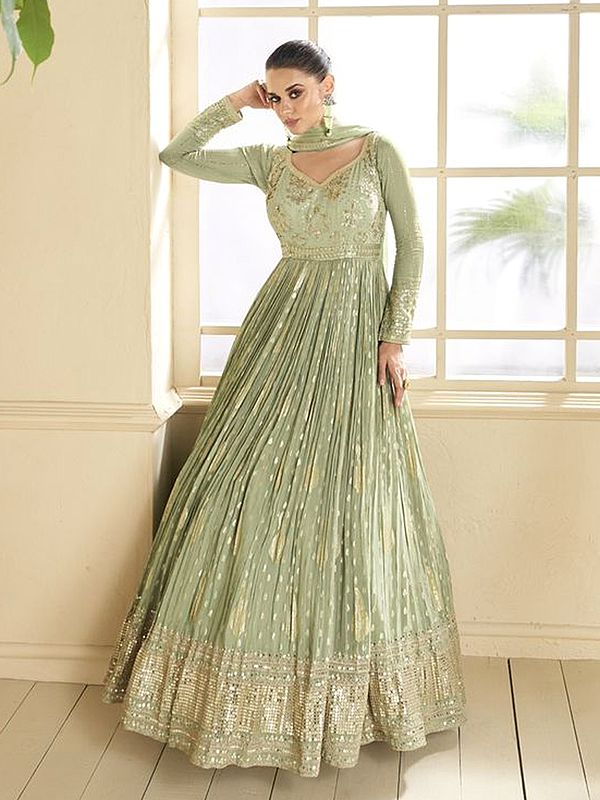 Royal Viscose Silk Anarkali Suit With Dupatta And Intricate Thread Weaving Embroidery Work For Women
