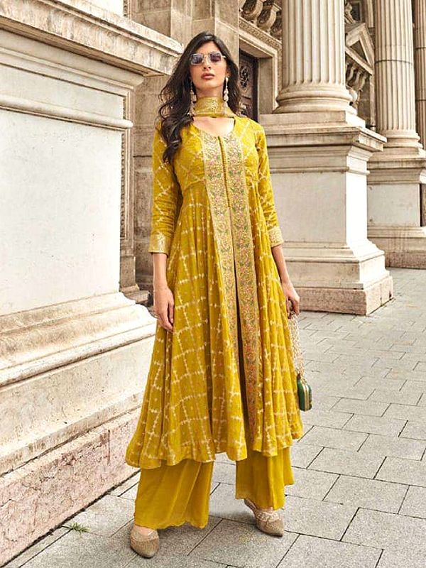 Charming Viscose Silk Anarkali Suit With Chinon Bottom And Dupatta Featuring Delicate Thread Weaving Embroidery