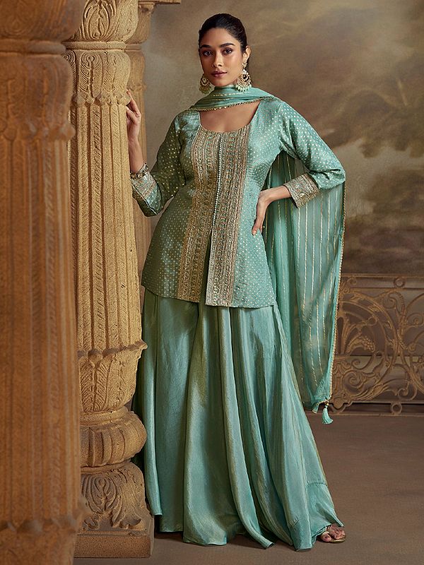 Women's Chic Georgette Palazzo Suit With Dupatta Weaving Thread Sequin Work For Party And Festive Wear