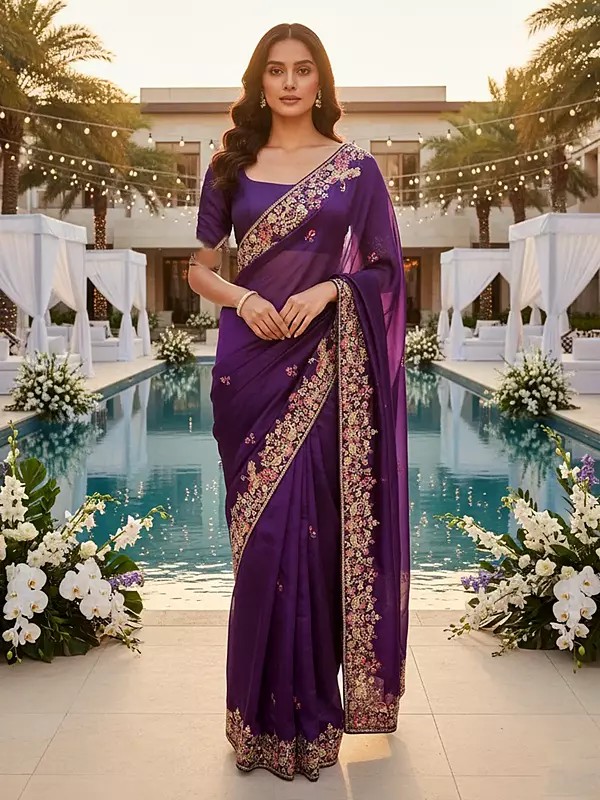 Jimmy Choo Saree With Embroidery Sequance Work And Mono Banglori Silk Blouse For Wedding Party Reception