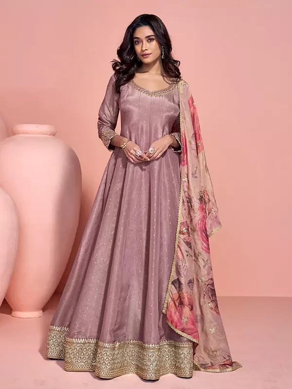 Graceful Viscose Silk Anarkali Suit with Chinon Dupatta and Intricate Thread Weaving Embroidery Work for Special Occasions
