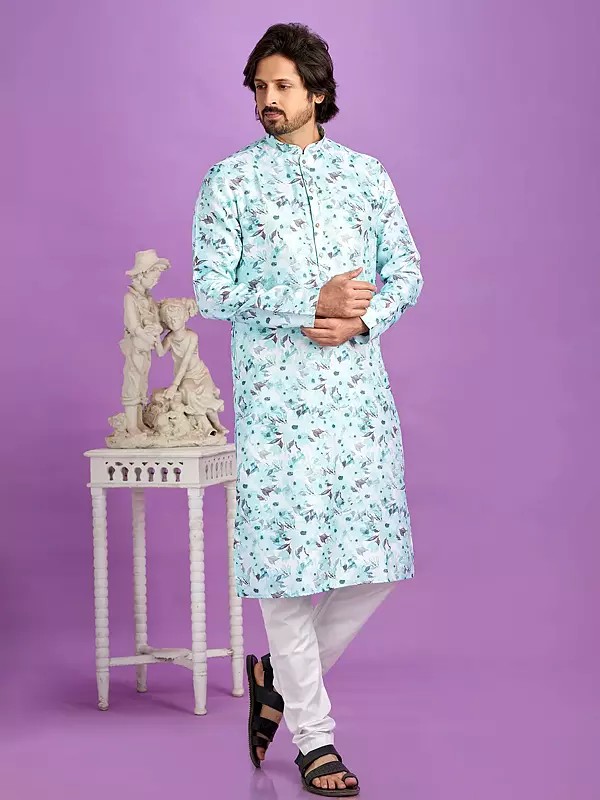 Semi Cotton Digital Printed Straight Kurta and Pajama Set for Men