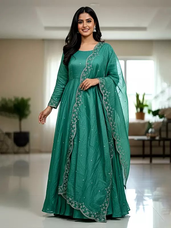 Gown With Bottom And Dupatta In Candi Crush Silk With Embroidery Sequence Zari Work For Women Party Wear