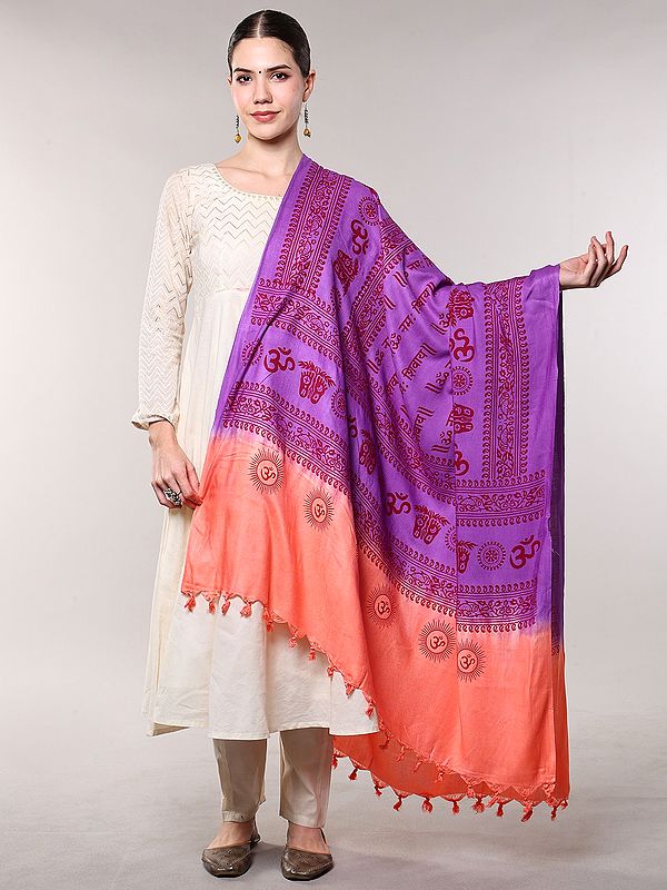 Dual-Shaded Prayer Shawl with Printed Om Namah Shivay Mantra