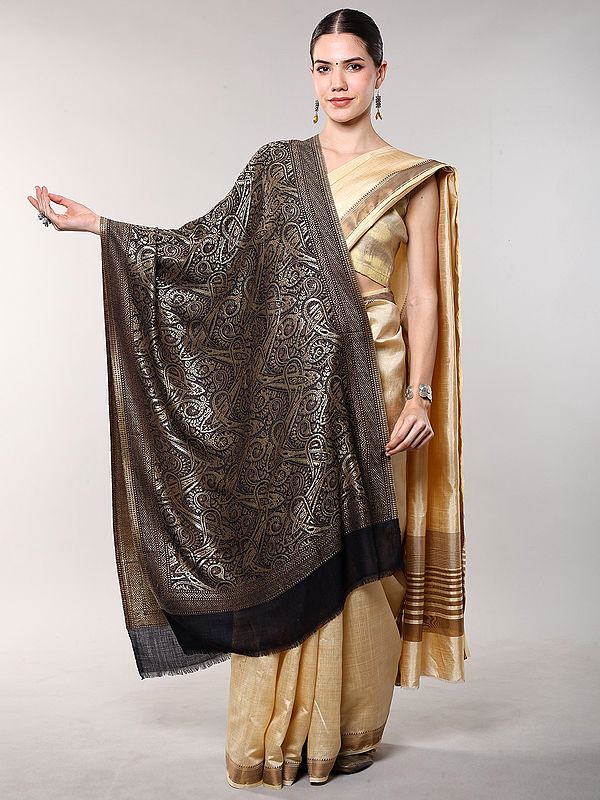 Stole with Golden Thread woven Paisleys Motifs from Amritsar