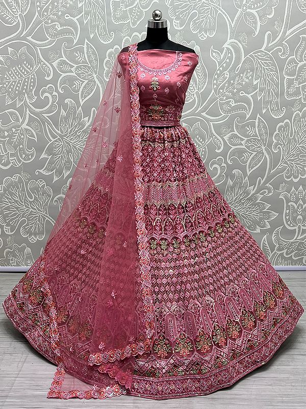 Heavy Net Floral Mughal Pattern Embellished Lehenga Choli with Soft Net Dupatta