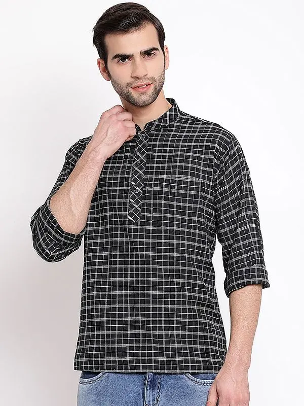 Cotton Blend Check Pattern Short Kurta