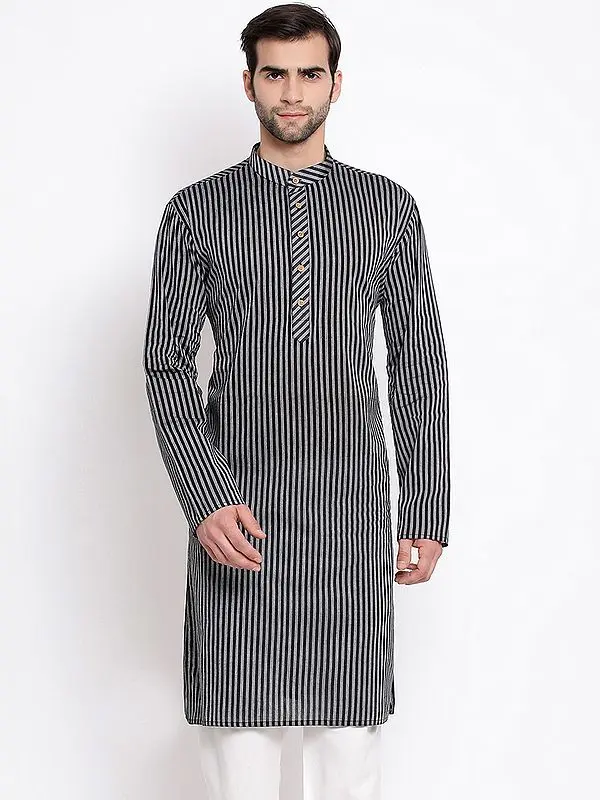 Pure Cotton Candy Stripes Pattern Knee Length Kurta