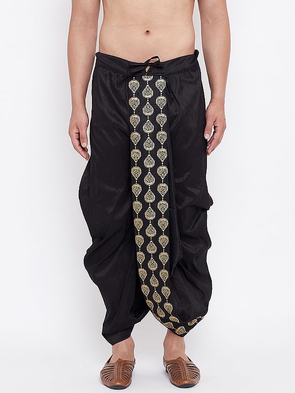 Silk Blend Traditional Paisley Motif Embroidered Dhoti (Ready To Wear)