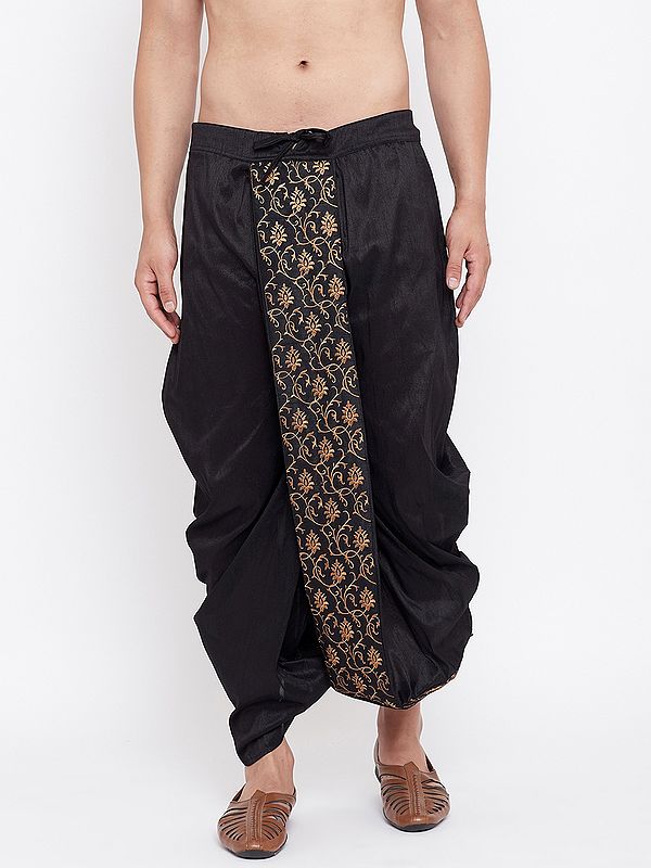 Silk Blend Dhoti With Floral Embroidery (Ready To Wear)