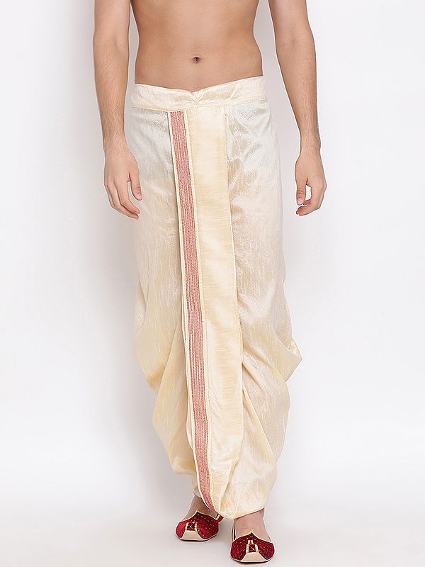 Silk Blend Pinstripe Pattern Embroidered Dhoti (Ready To Wear)