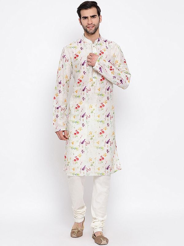 Cotton Blend All-Over Multicolor Floral Digital Print Kurta with Churidar Pajama