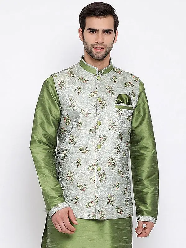 Grey Cotton Silk Digital Printed Modi Jacket
