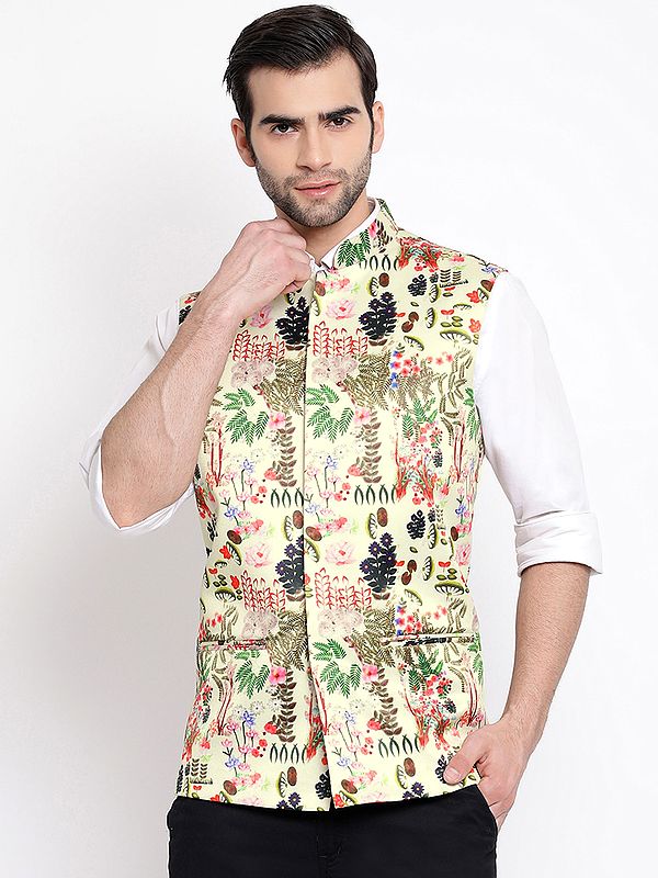 Silk Blend Multicolour Naturalistic Pattern Digital Print Modi Jacket