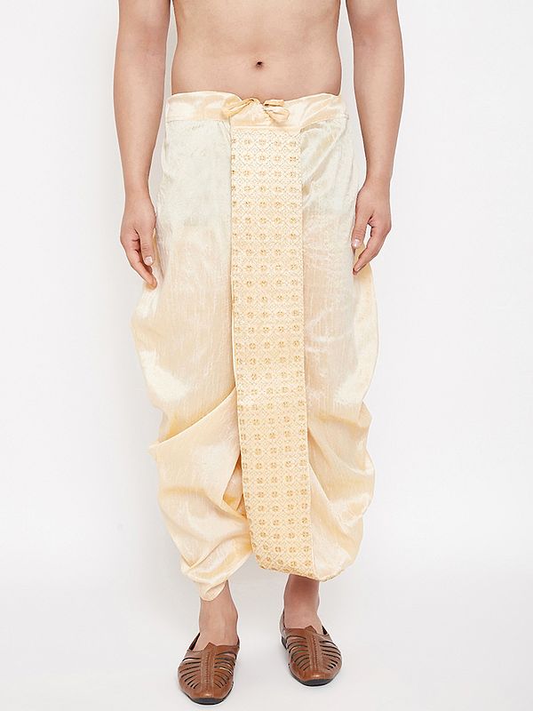 Silk Blend Traditional Pattern Dhoti With Embroidered Zari Work (Ready To Wear)