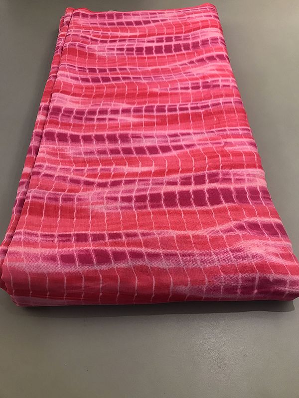 Red-pink tie-dye Pattern Viscose Muslin Silk Fabric (Hand Screen Printed)