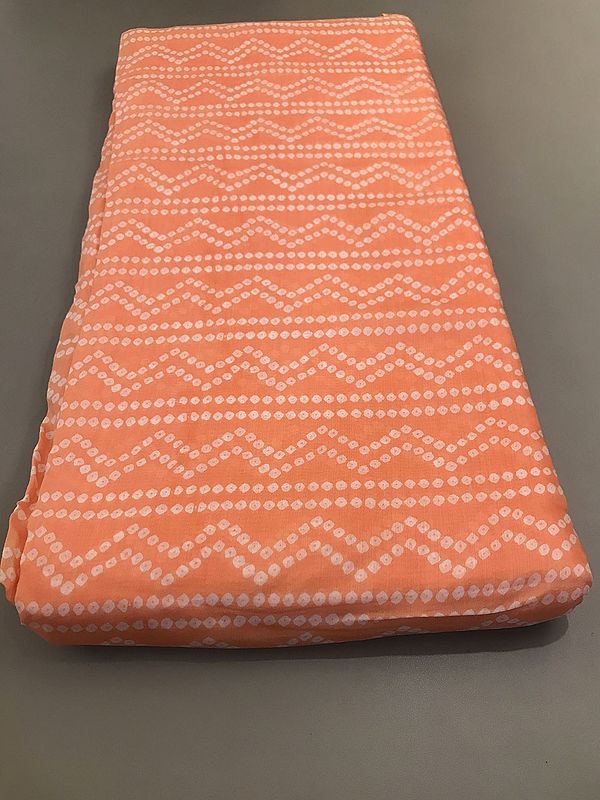 Peach Bandhani Bundi-Chevron Pattern Viscose Muslin Silk Fabric (Hand Screen Printed)