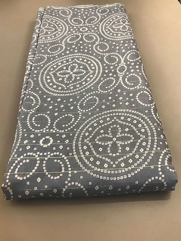 Gray Bandhani Bundi Pattern Hand Screen Printed Viscose Lurex Fabric