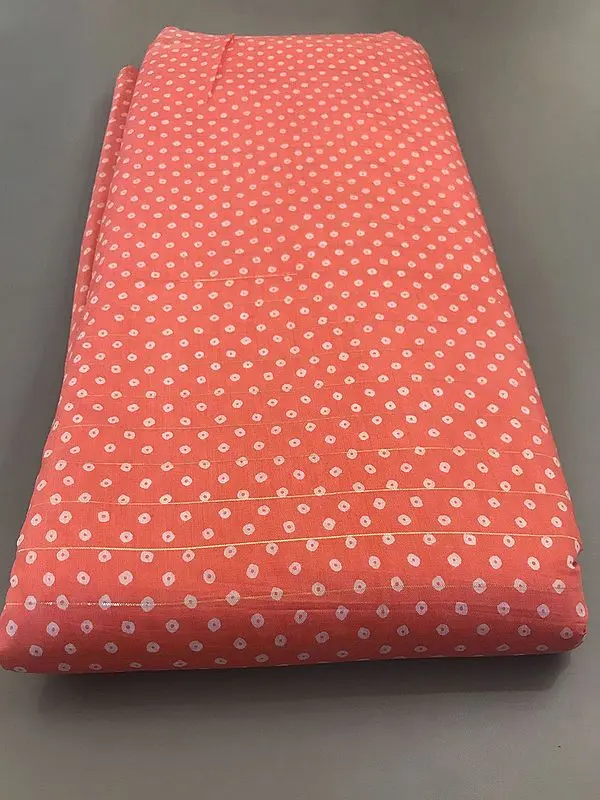 Peach-Pink Bundi Pattern Viscose Lurex Chanderi Hand Screen Printed Fabric