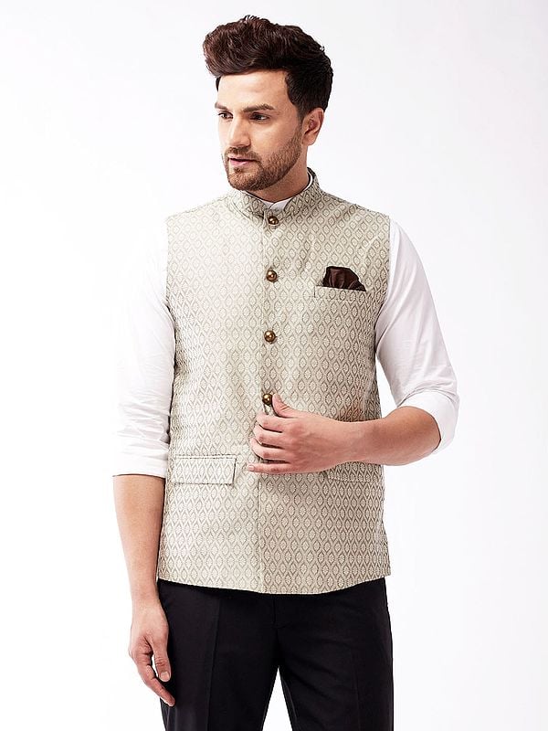 Silk Blend Banarasi Ogee Pattern Modi Jacket