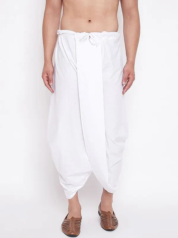 Traditional Pattern Cotton White Dhoti (Ready to Wear)