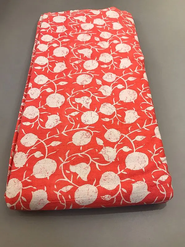 Dark-Pink Floral Jaal Pattern Cotton Flex Hand Screen Printed Fabric