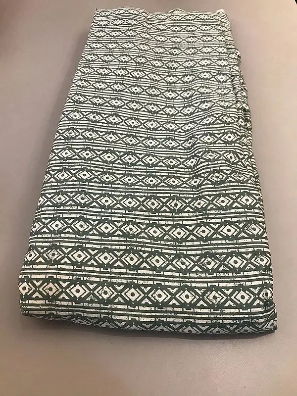 Teal-Green All-Over Hand Screen Printed Cotton Flex Fabric
