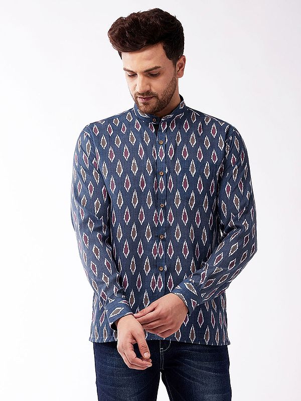Cotton Blend Traditional Ikkat Printed Classic Shirt For Men