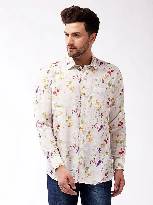 Muslin Blend Digitally Floral Printed Shirt