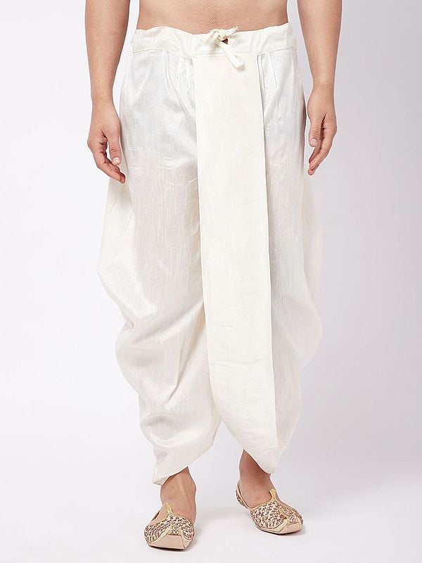 Cream Silk Blend Traditional Style Plain Dhoti (Ready to Wear)