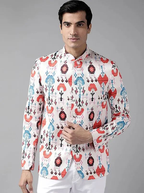 Silk Blend Multicolor Kalka Digital Print Jodhpuri Coat