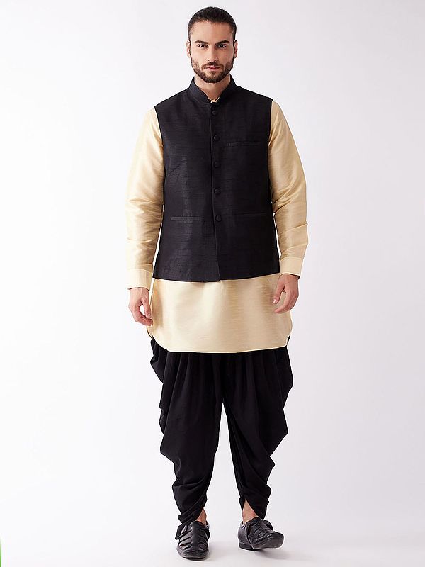 Silk Blend Cuff Sleeve Kurta With Cotton Blend Dhoti And Patiala Dhoti Modi Jacket