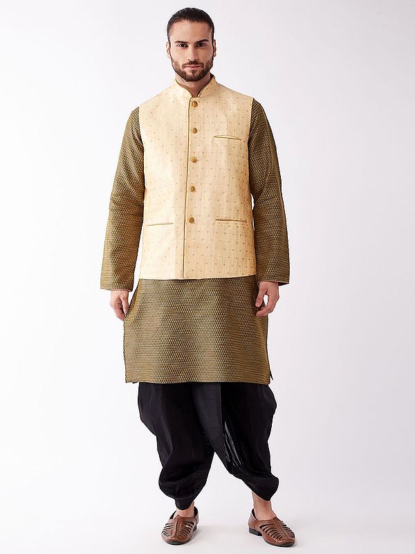 Silk Blend Dhoti Kurta With Bundi Motif Modi Jacket