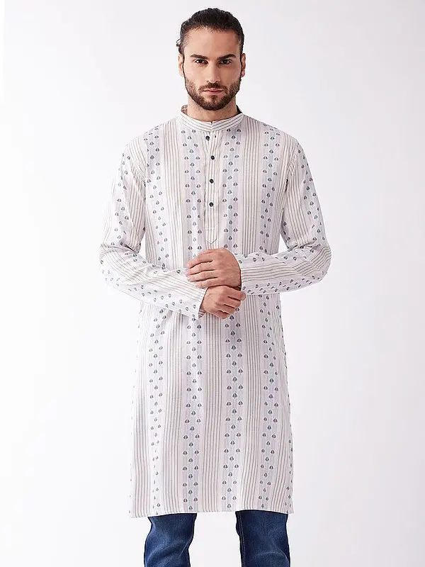 Cotton Blend Multicolor Geometric Striped Pattern Kurta