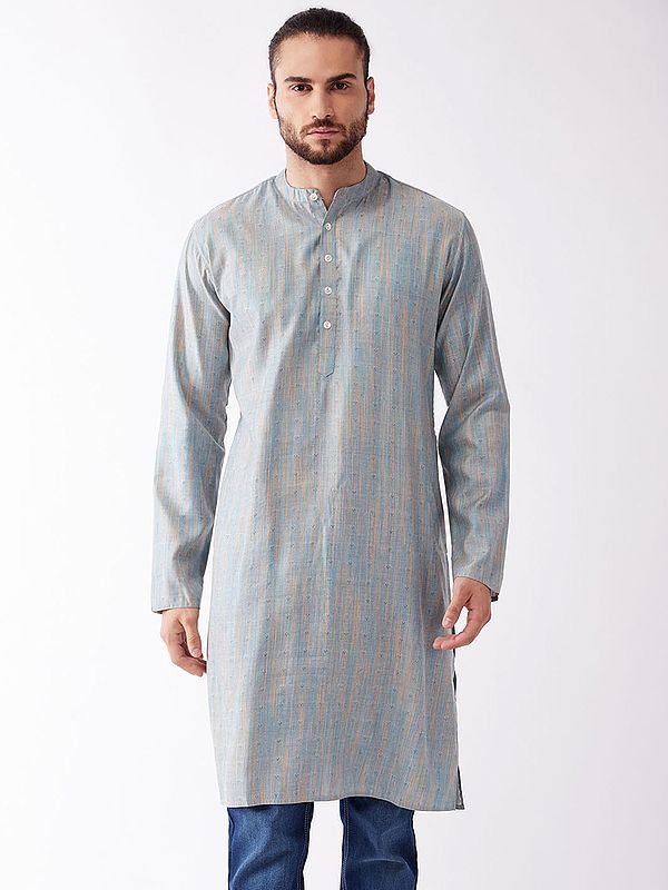 Multicolor Cotton Blend Mandarin Collar Jacquard Woven Kurta