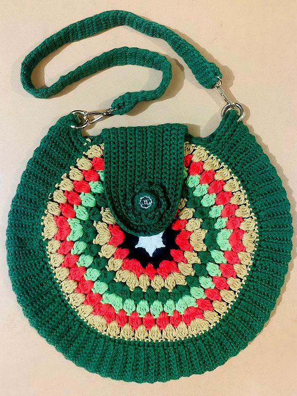 Multicolour Round Clutch Handbag With Cotton Macrame Thread
