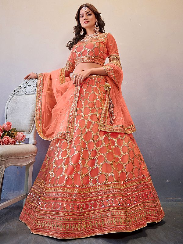 Premium Butterfly Net Jaal Pattern Lehenga Choli with All-Over Sequins Embroidery and Dupatta
