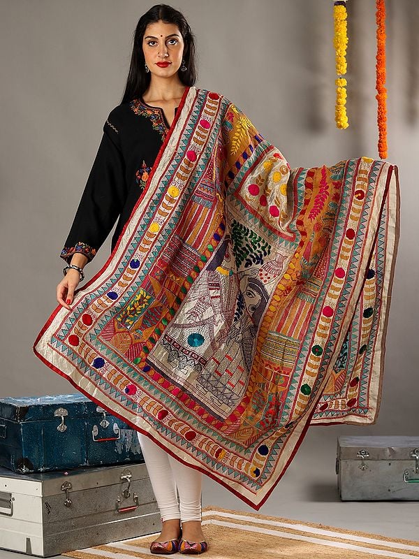 Multi- Color Phulkari Embroidary dupatta