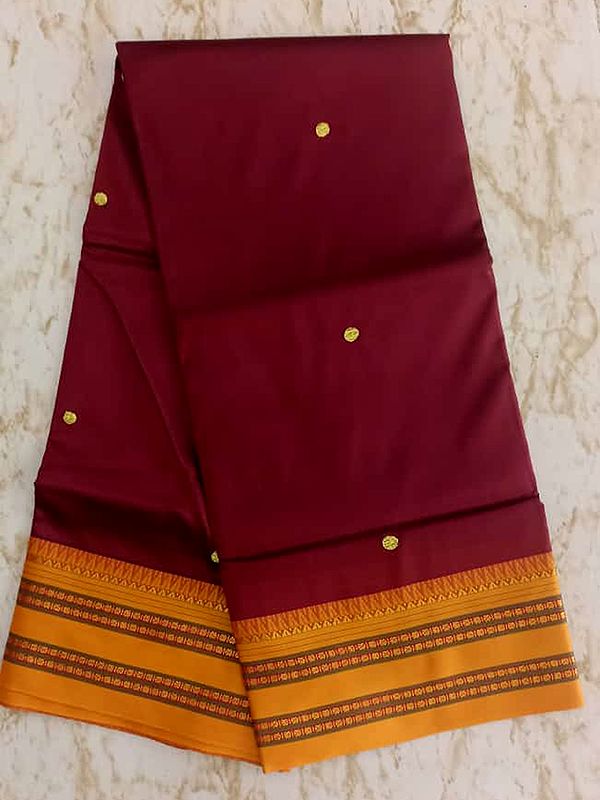 Narayanpet Silk Butti Motif Saree with Striped Pattern Border