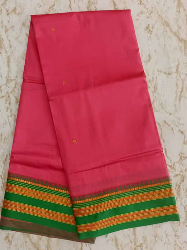 Narayanpet Silk Butti Motif Saree with Striped Pattern Border