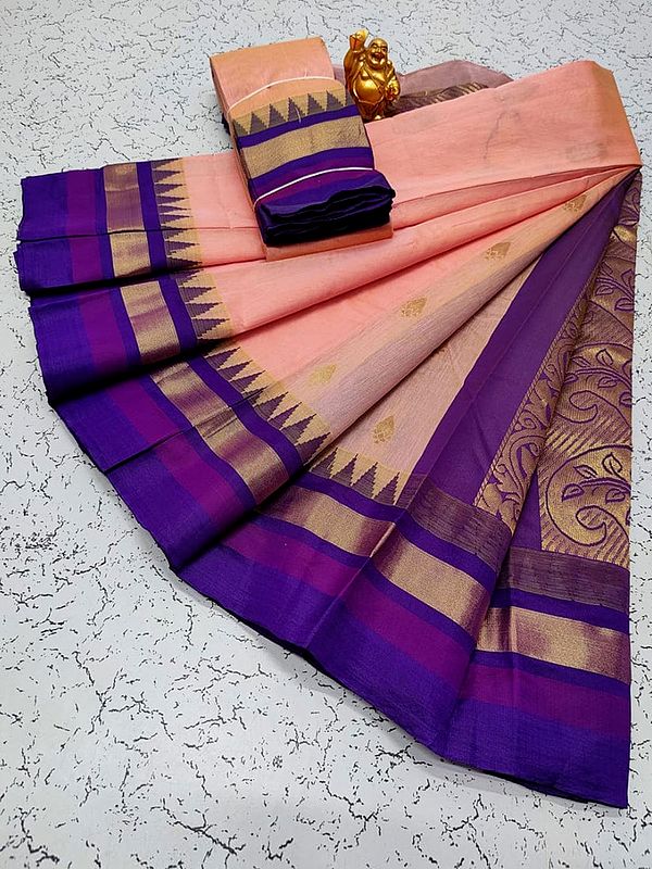 Cotton Gadwal Zari Butta Pattern Saree With Paisley Floral Motif Pallu