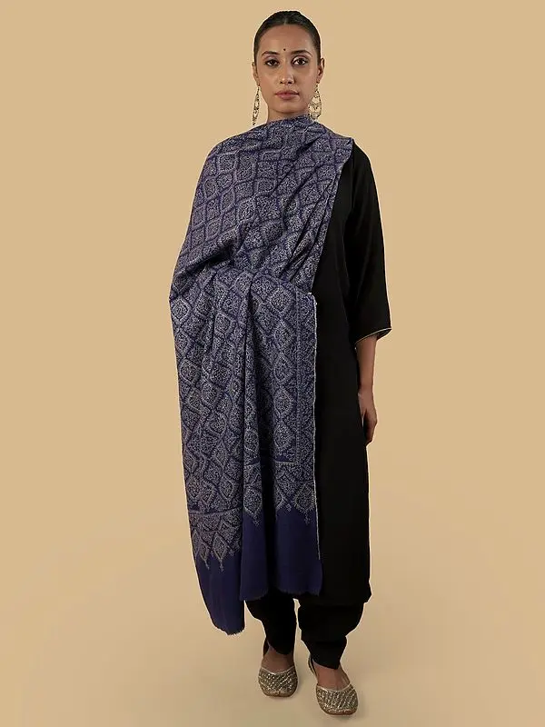 Mediterranian-Blue Jamawar Sozni Shawl