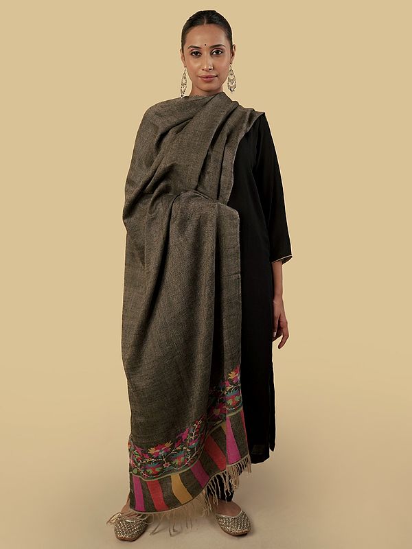 Dark Grey Kani Weaved Cashmere Stole