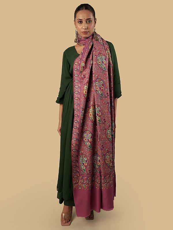 Pashmina Mauve with Multicolored Boti Work Embroidery Shawl