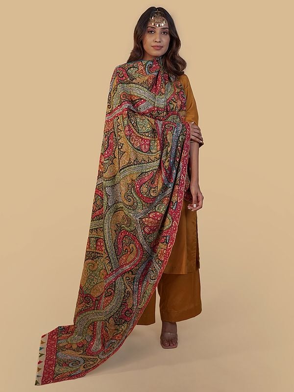 Pashmina Multicolored Shawl with Heavy Sozni work
