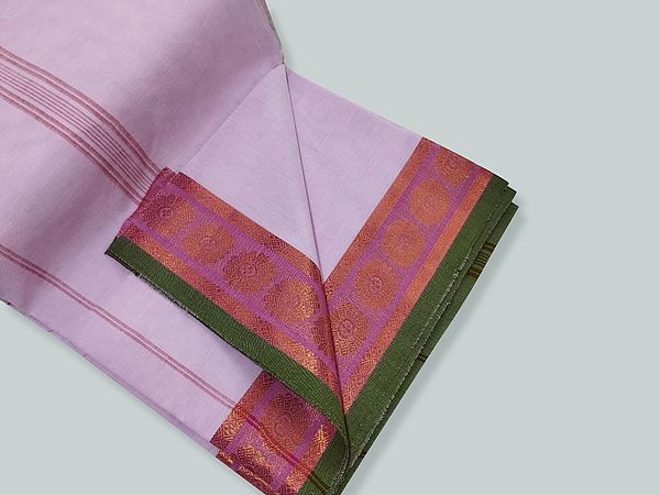 Pure Cotton Handwoven Plain Saree With Daisy Gerbera Flower Pattern On The Border